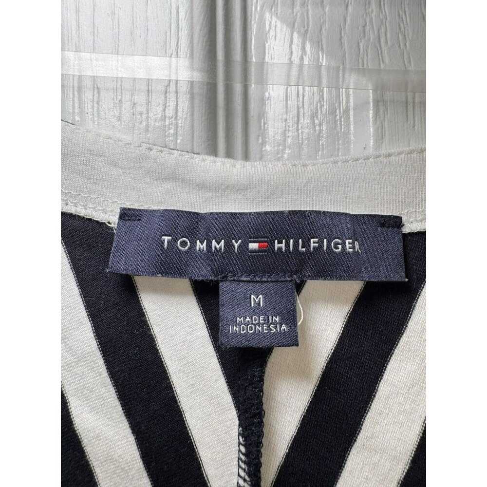 Tommy Hilfiger Striped Dress M Black White V-Neck Nautical Red Stripe - Picture 5 of 7